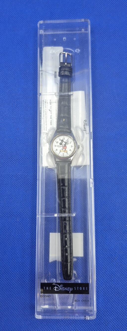 Disney Store Black Leather Mickey Mouse Watch NEW in Box